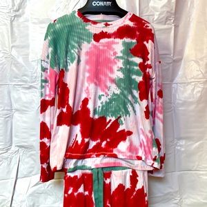 Roudelain womens M sleep set - tye-die red, green pink